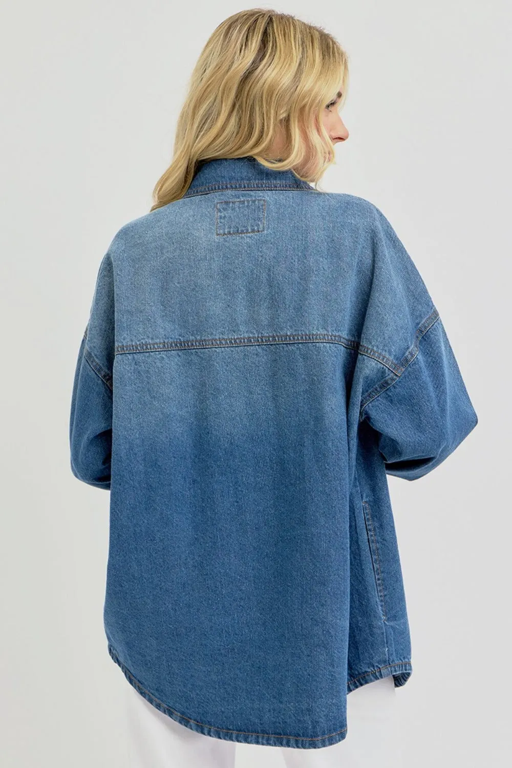 Full Size Snap Down Long Sleeve Denim Shacket