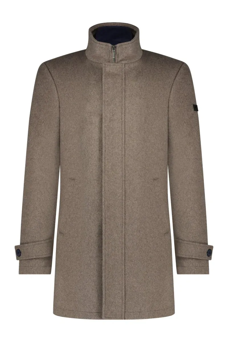 Funnel Neck Overcoat - Fawn