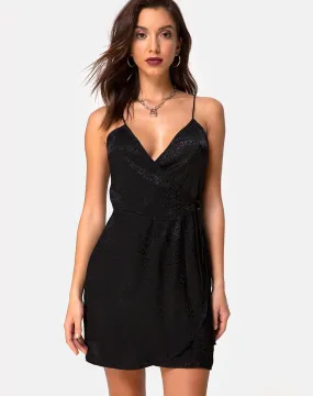 Furiosa Wrap Dress in Satin Cheetah Black