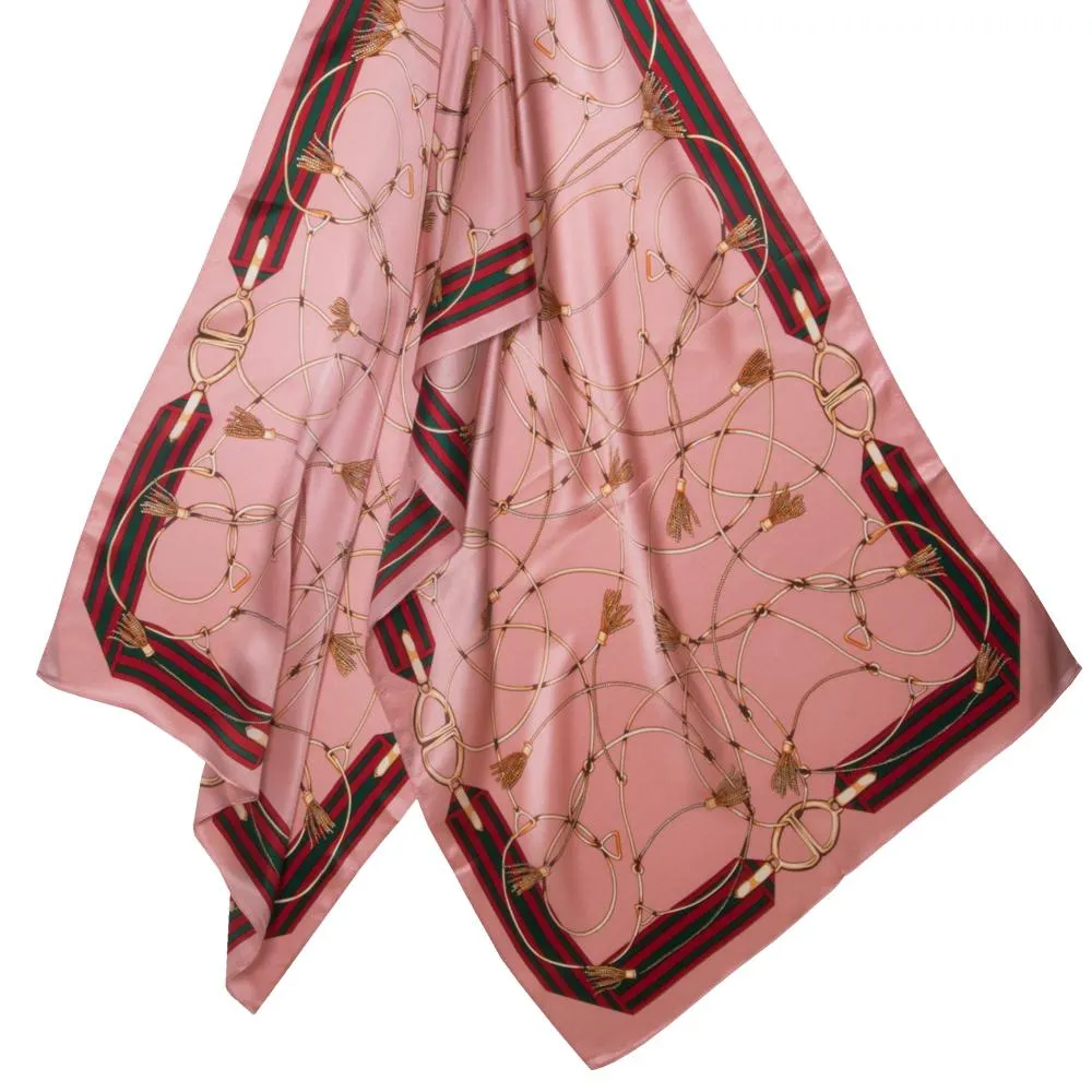 Gilded Stirrup and Tassels Silk Scarf - Blush