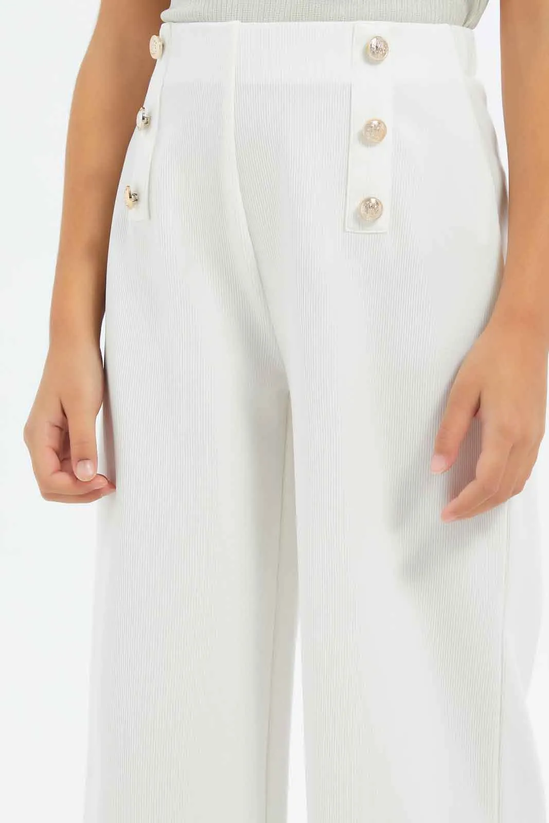 Girls White Wide-Leg Pants