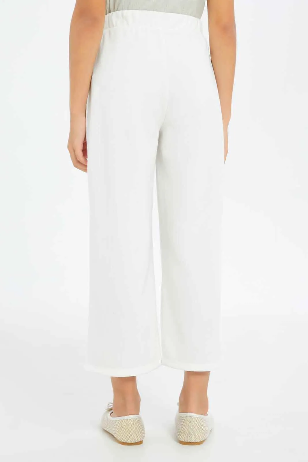 Girls White Wide-Leg Pants