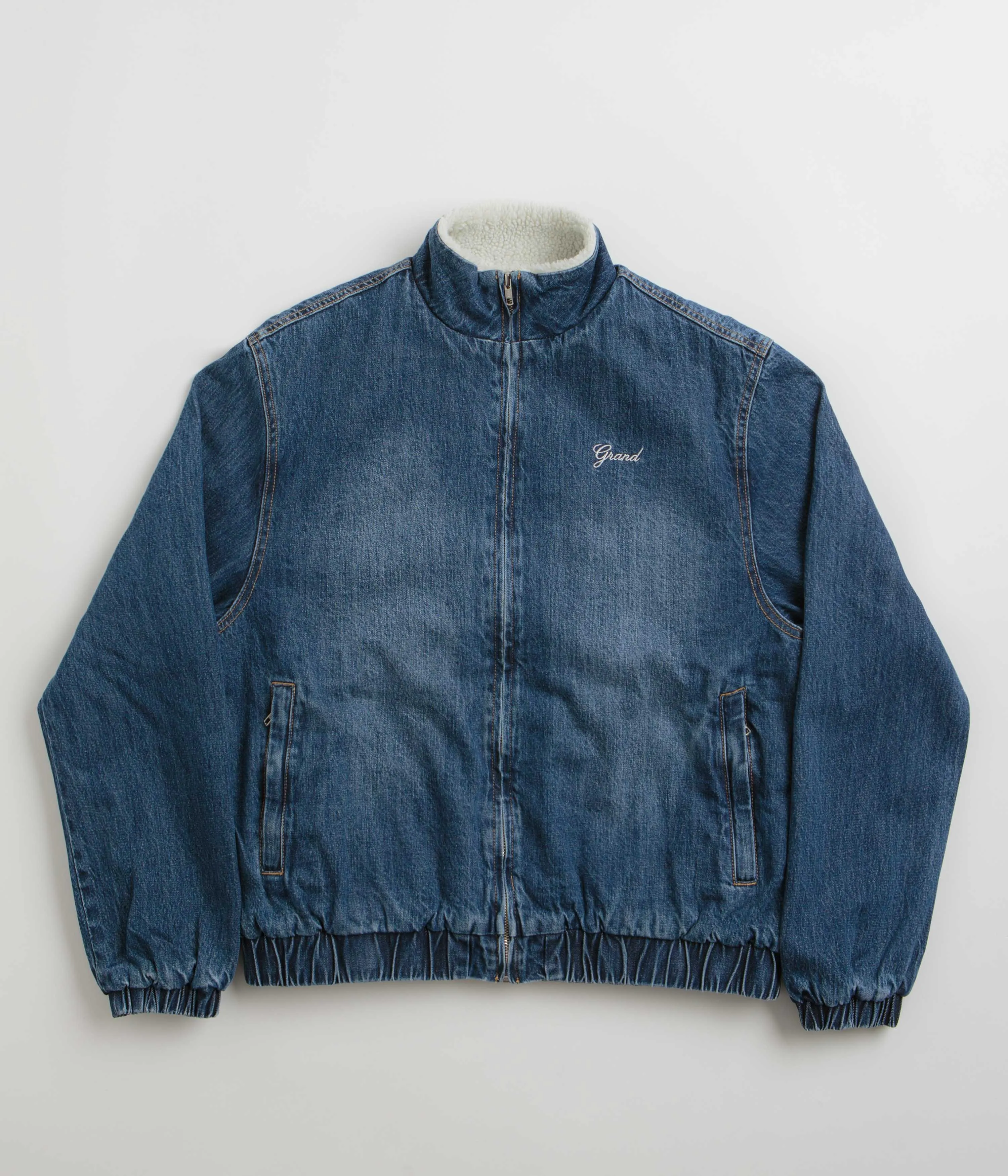 Grand Collection Denim Sherpa Track Jacket - Blue