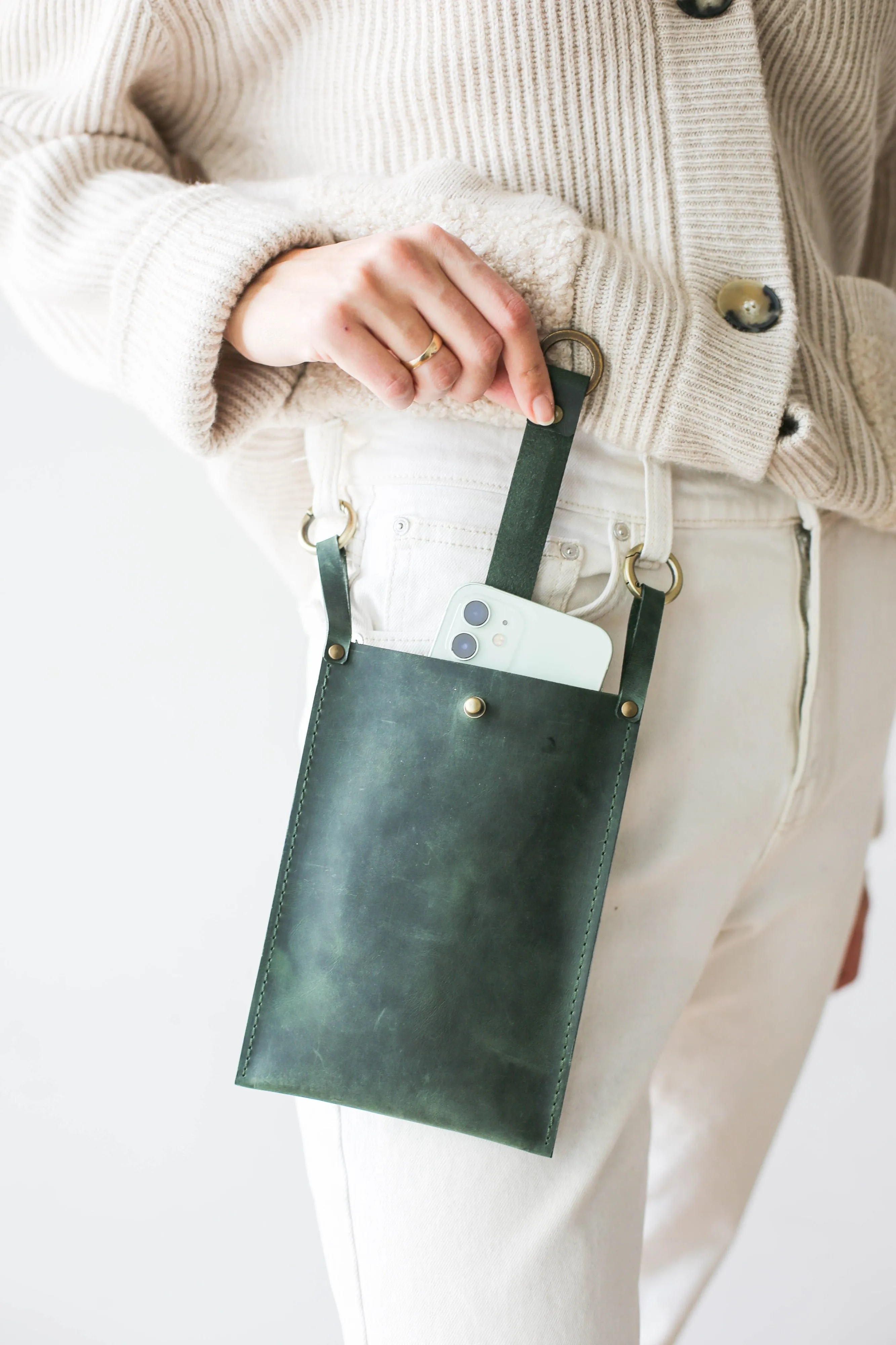 Green Leather Phone Bag