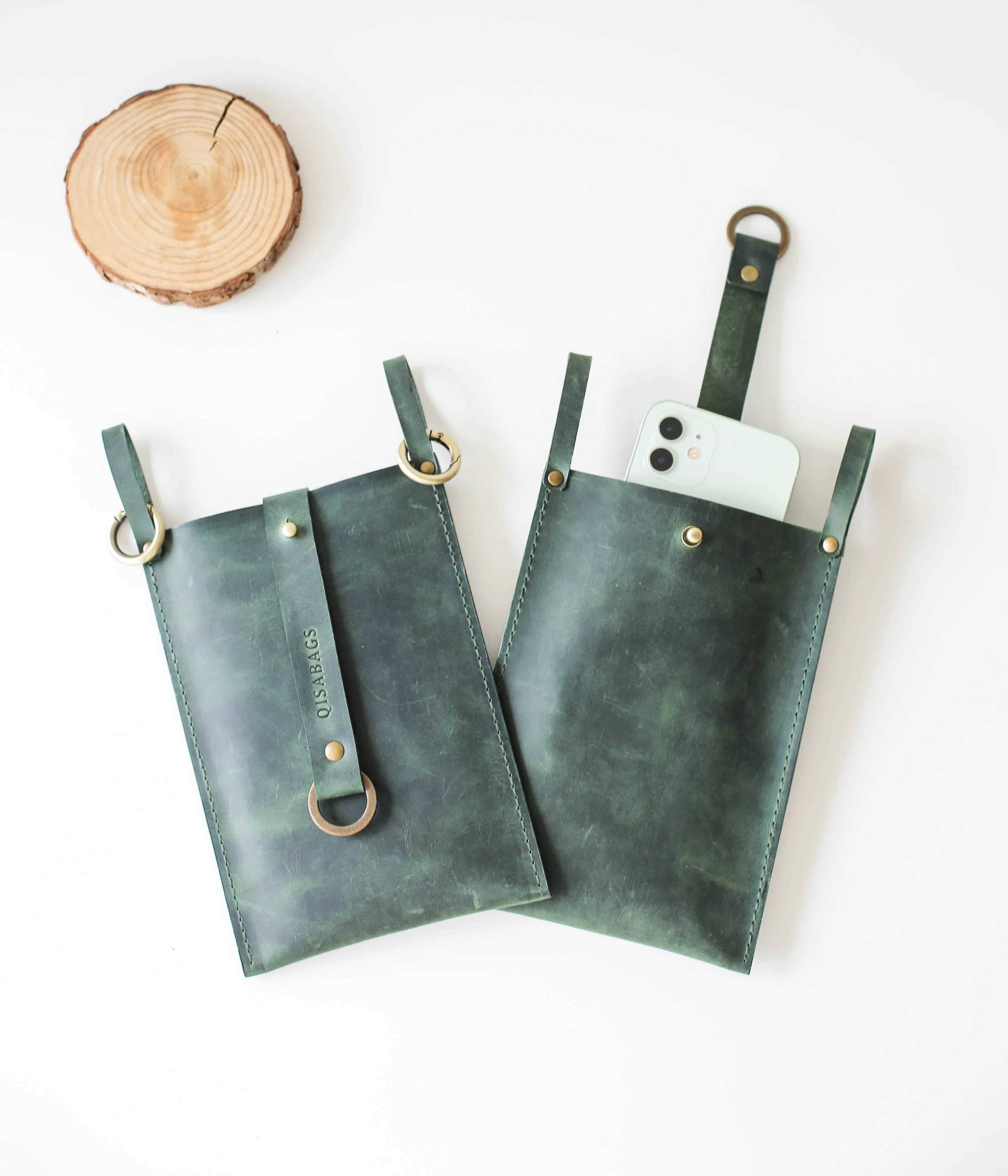 Green Leather Phone Bag