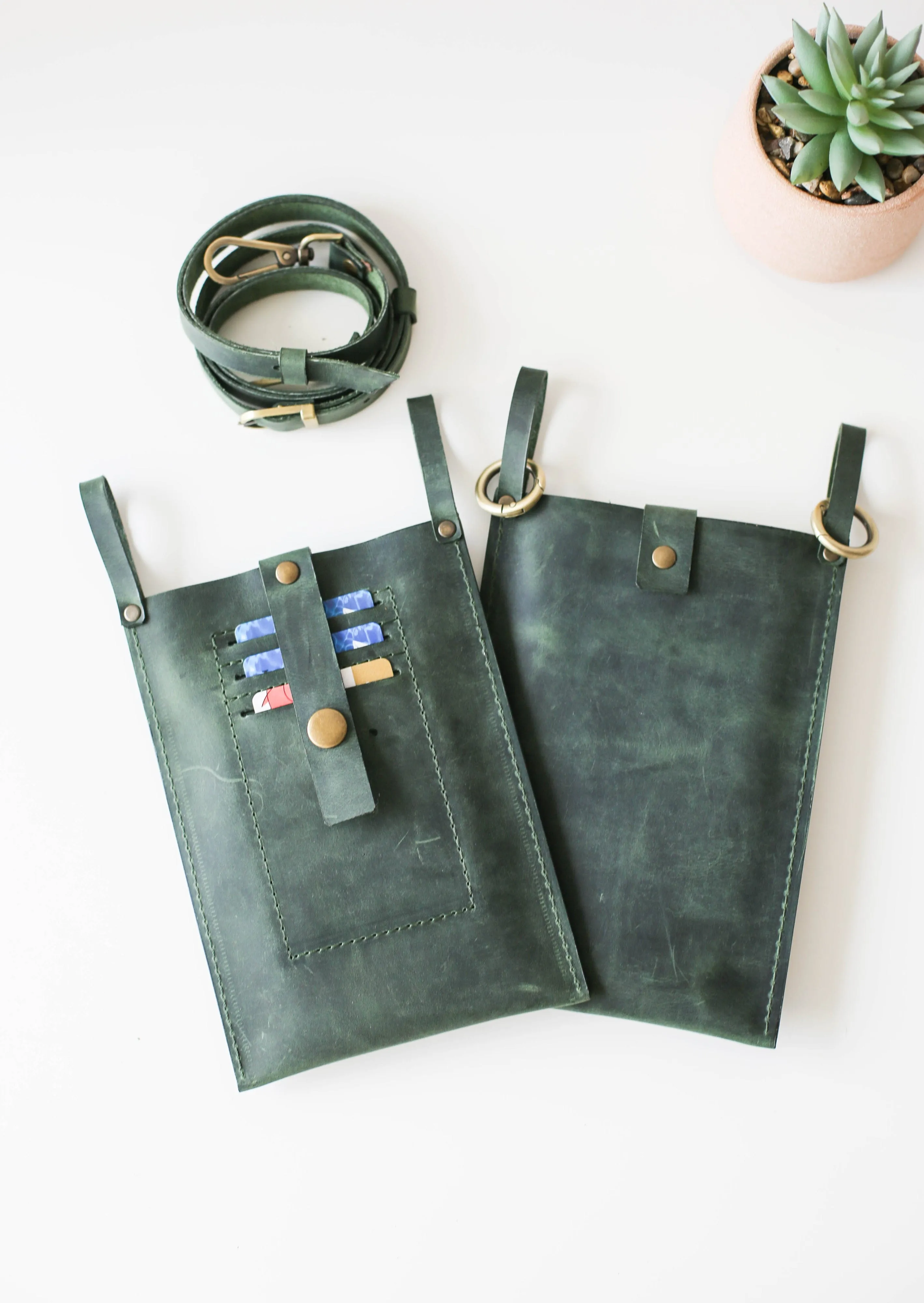 Green Leather Phone Bag