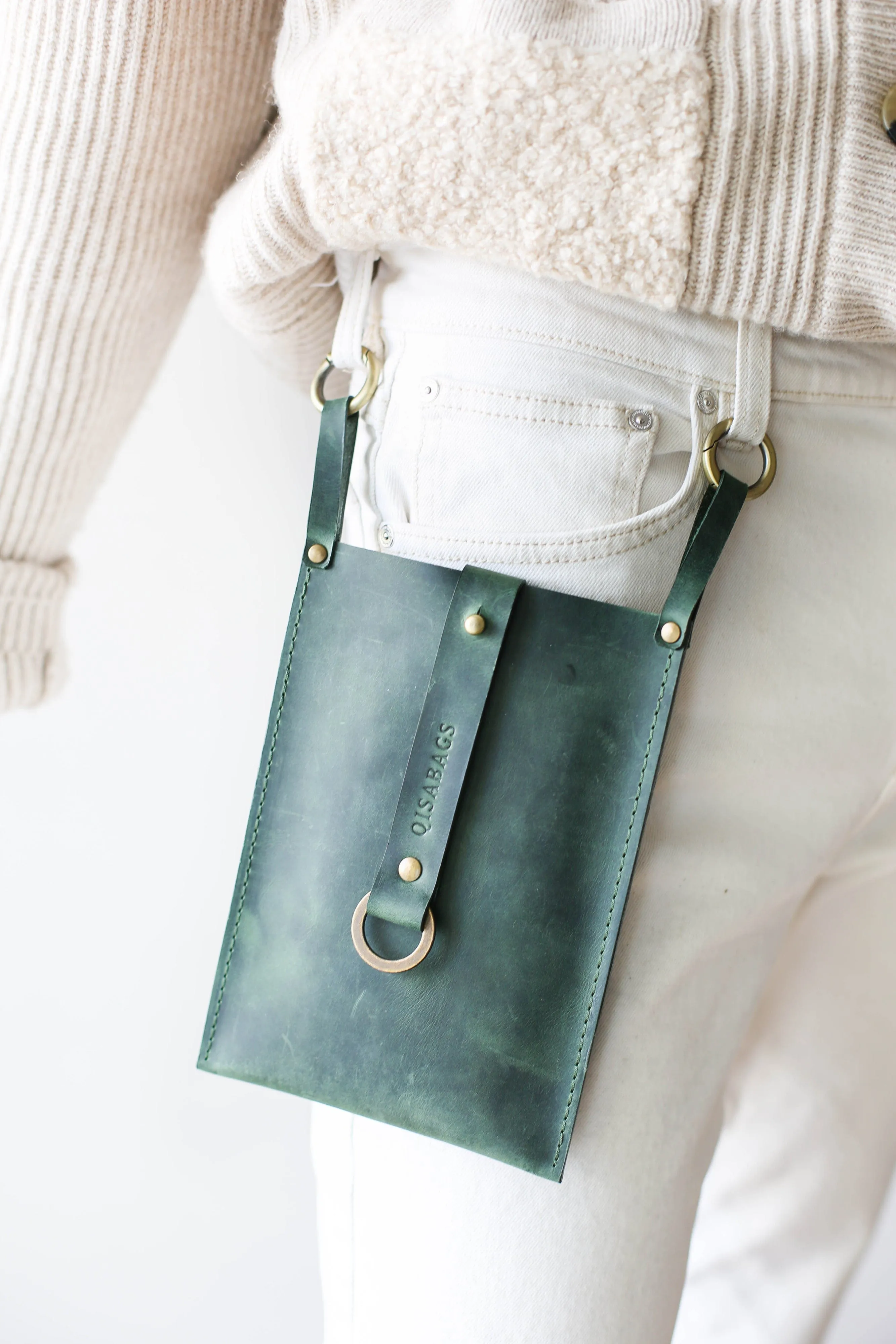 Green Leather Phone Bag