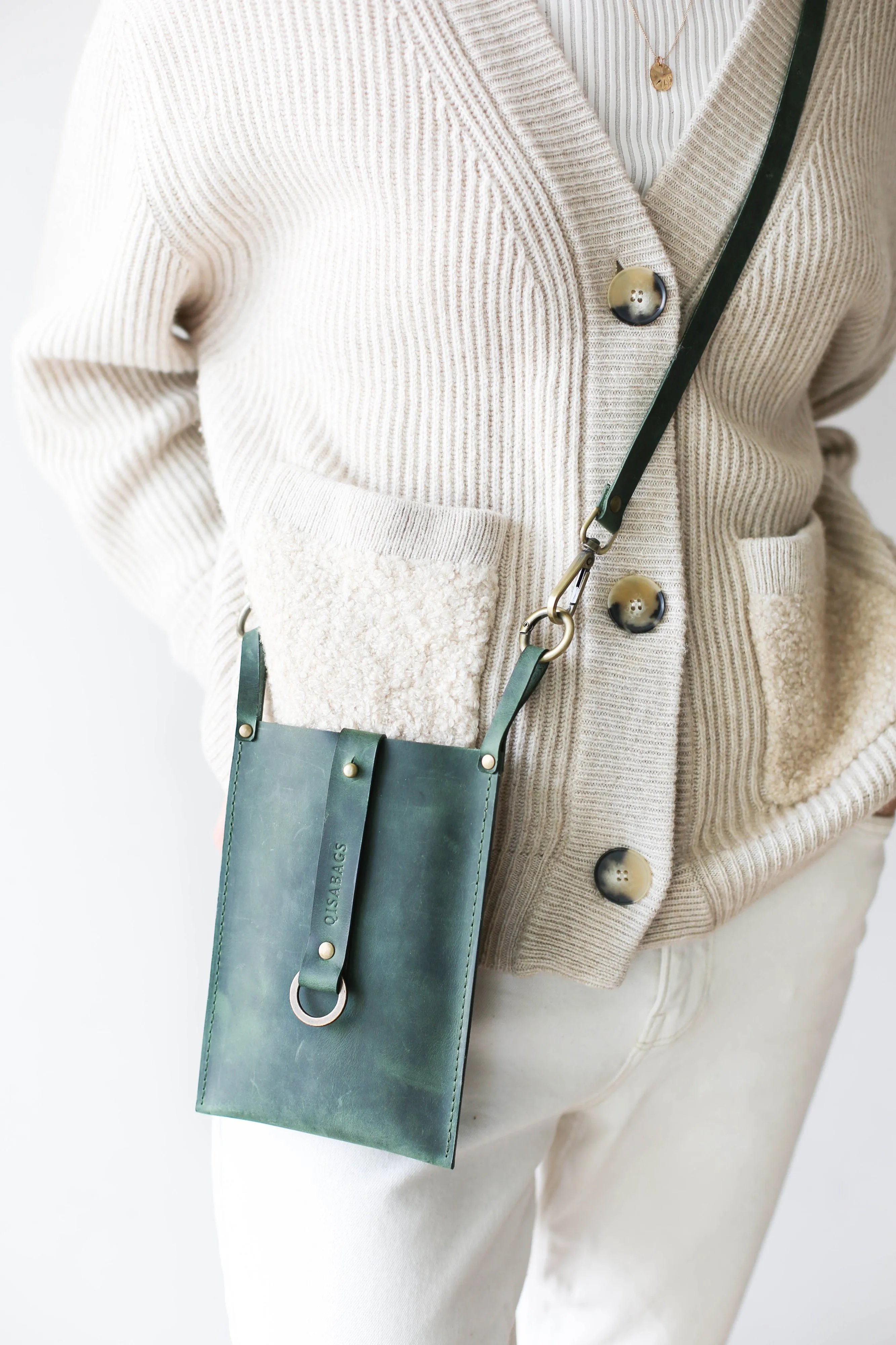 Green Leather Phone Bag