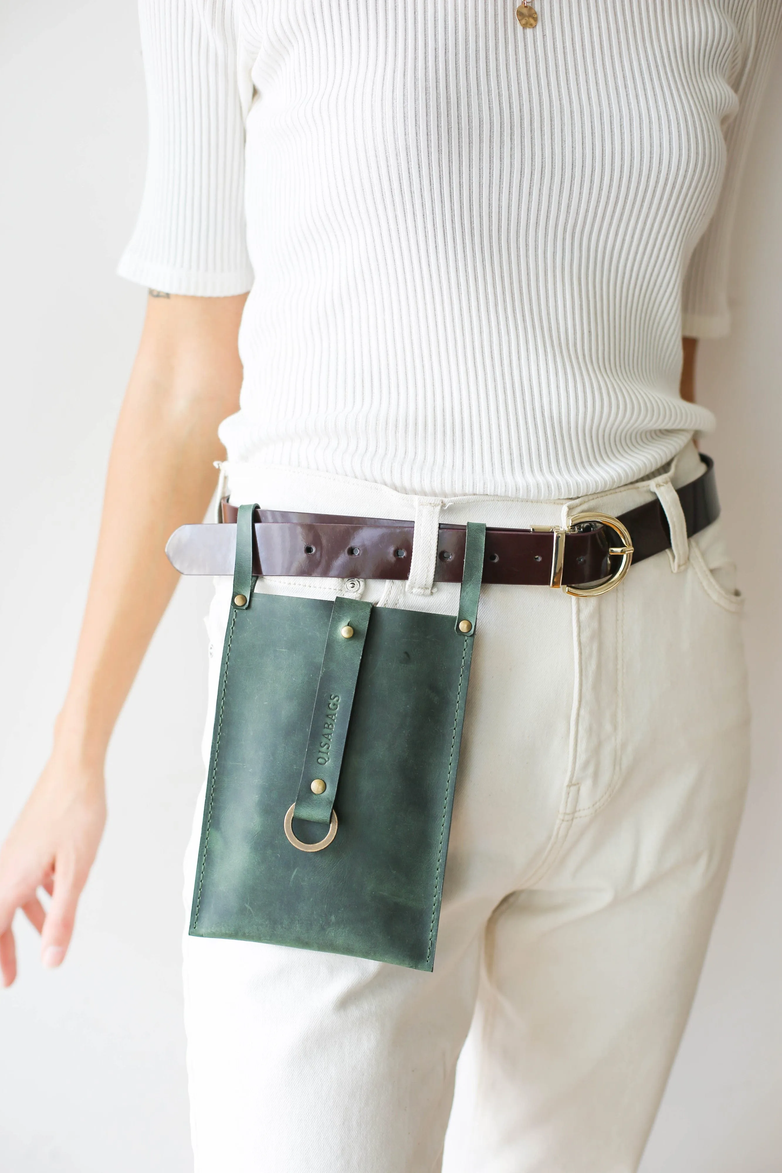 Green Leather Phone Bag