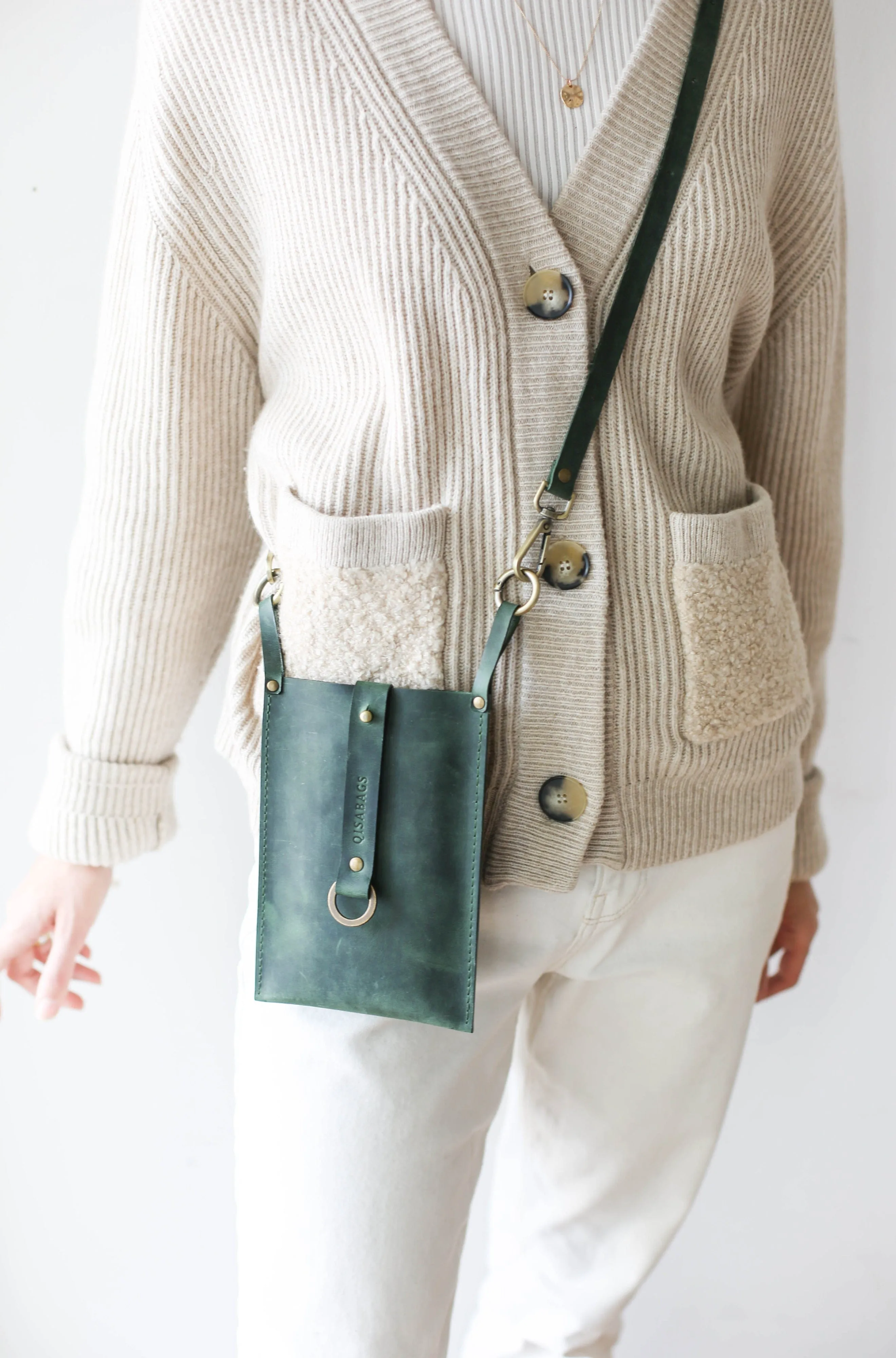 Green Leather Phone Bag