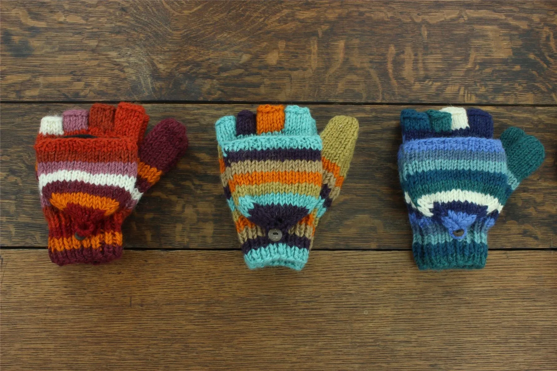 Hand Knitted Wool Shooter Gloves - Stripe Blue