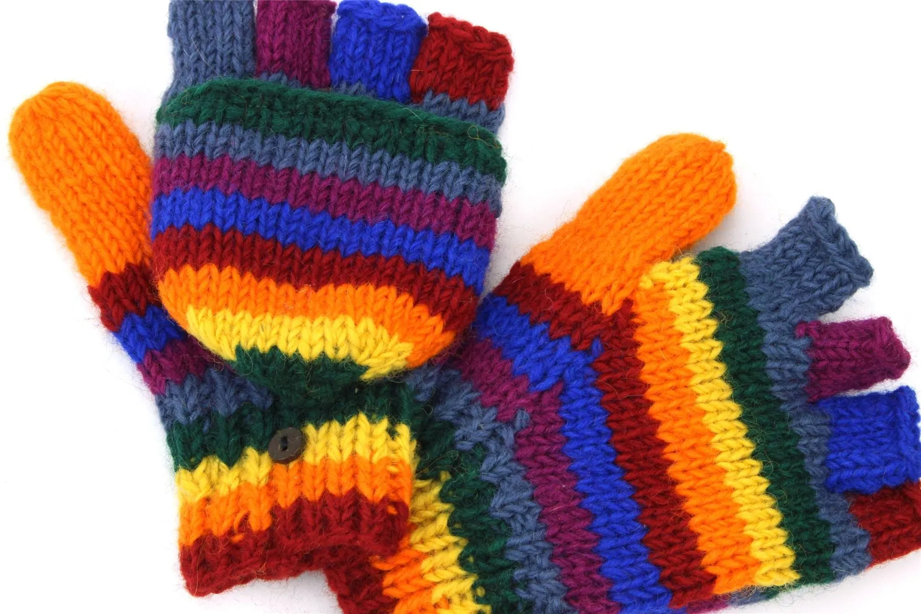 Hand Knitted Wool Shooter Gloves - Stripe Rainbow