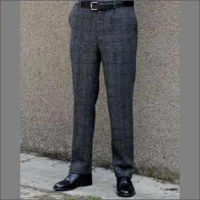 Harris Tweed Charcoal, Blue checked Trousers--