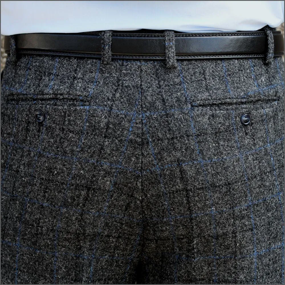 Harris Tweed Charcoal, Blue checked Trousers--