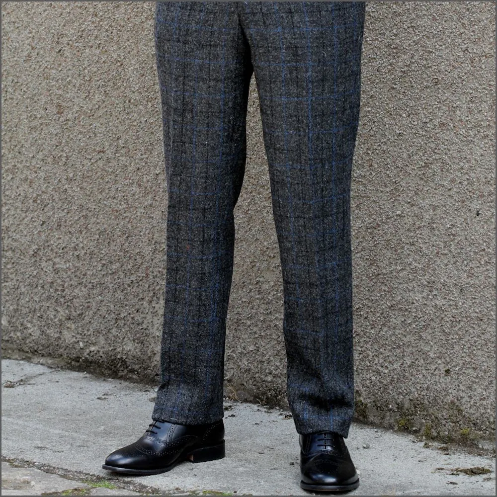 Harris Tweed Charcoal, Blue checked Trousers--