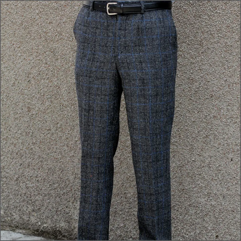 Harris Tweed Charcoal, Blue checked Trousers--