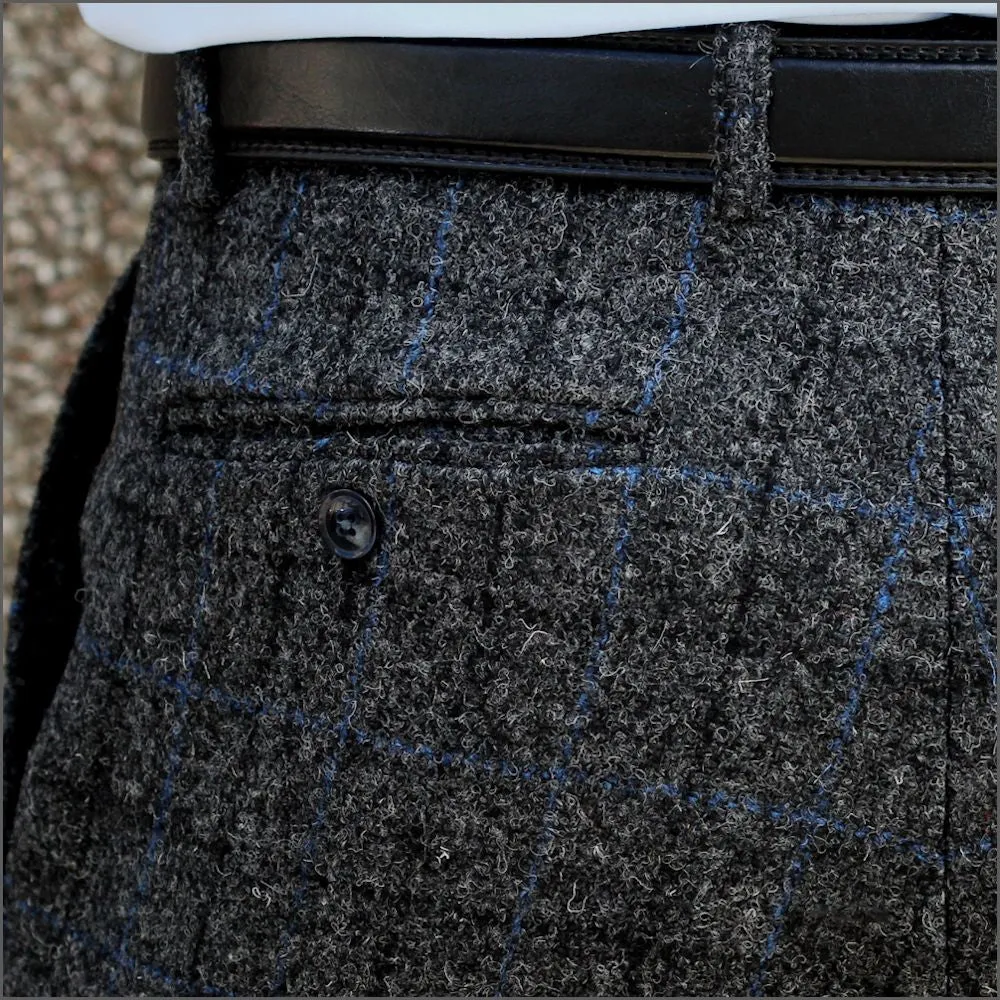 Harris Tweed Charcoal, Blue checked Trousers--