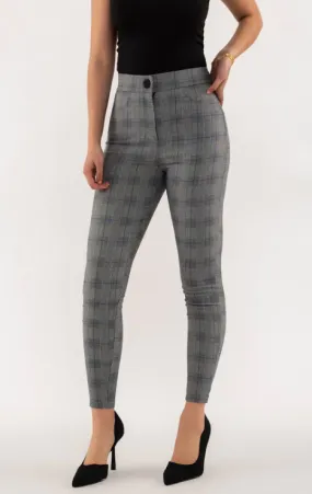 High Waist Skinny Plaid Dress Pants