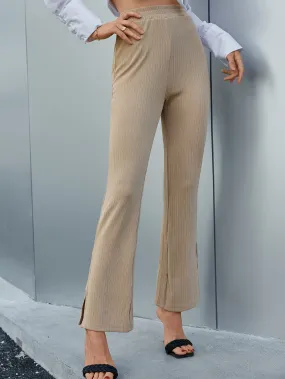 High Waist Slit Ankle Textured Pants