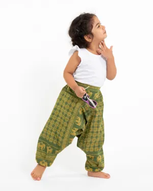 Hill Tribe Elephant Kids Harem Pants in Green