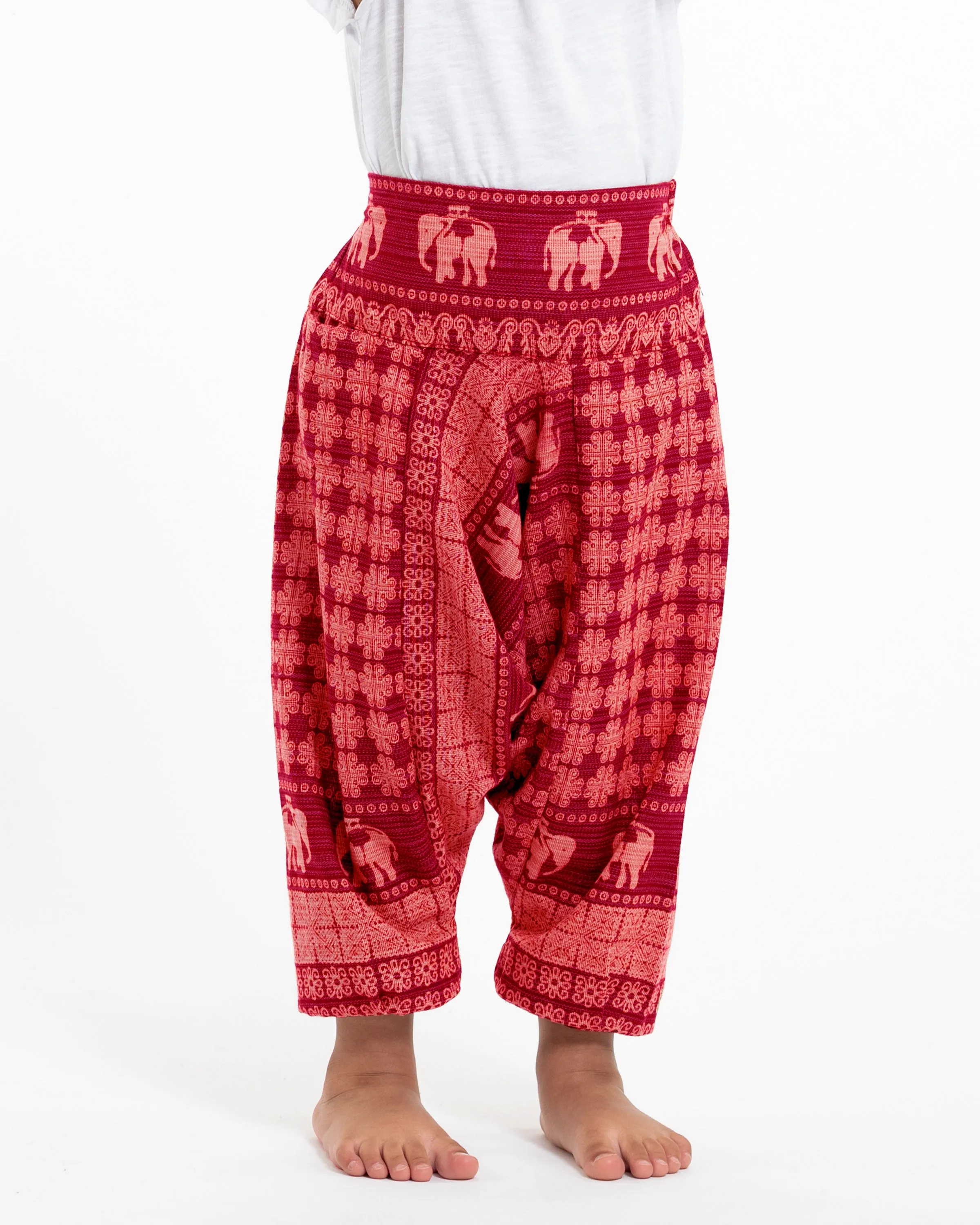 Hill Tribe Elephant Kids Harem Pants in Red