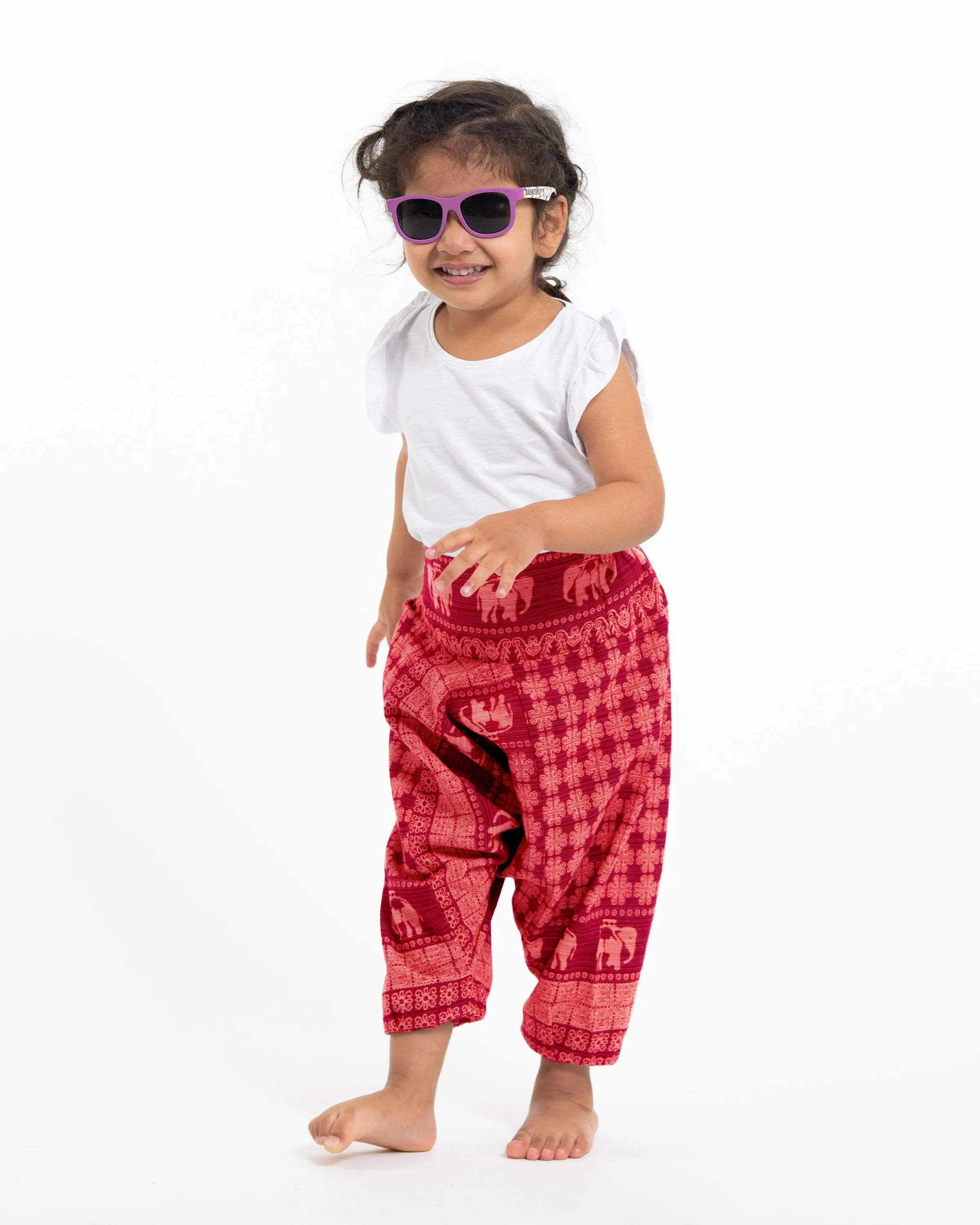 Hill Tribe Elephant Kids Harem Pants in Red