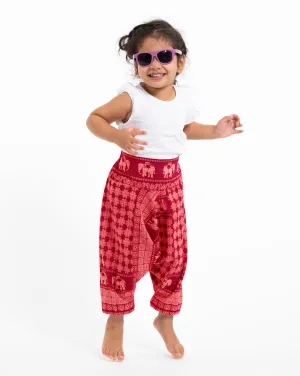 Hill Tribe Elephant Kids Harem Pants in Red