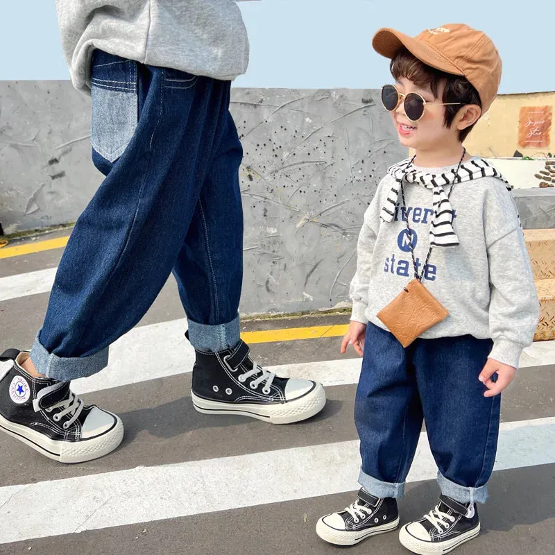 IENENS Boys Jeans Denim Trousers Kids Clothes Children Clothes Spring  Straight Cowboy Trousers Casual Pants 2-6 Years