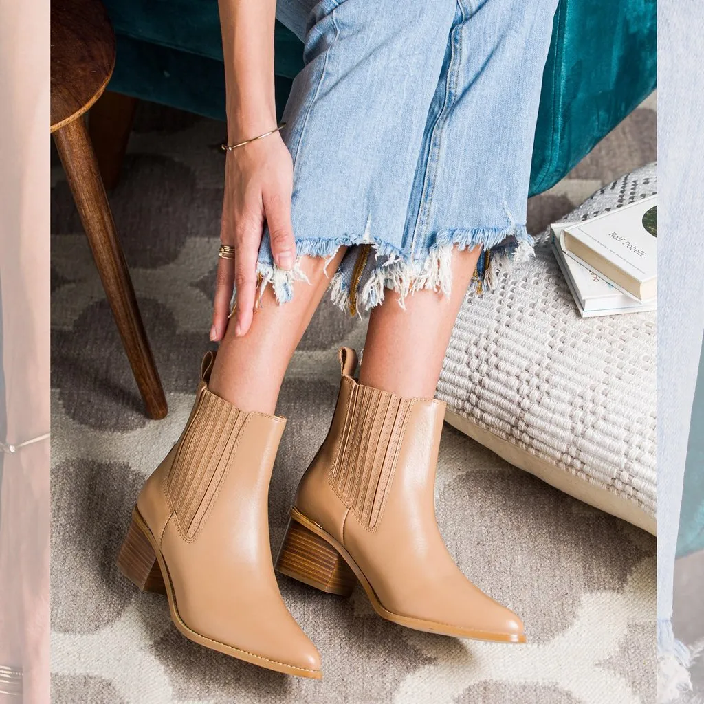 Ilaria Nude Leather Handcrafted Ankle Boots