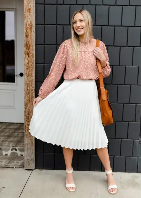 Ivory Pleated Stretch Waist Midi Skirt - FINAL SALE