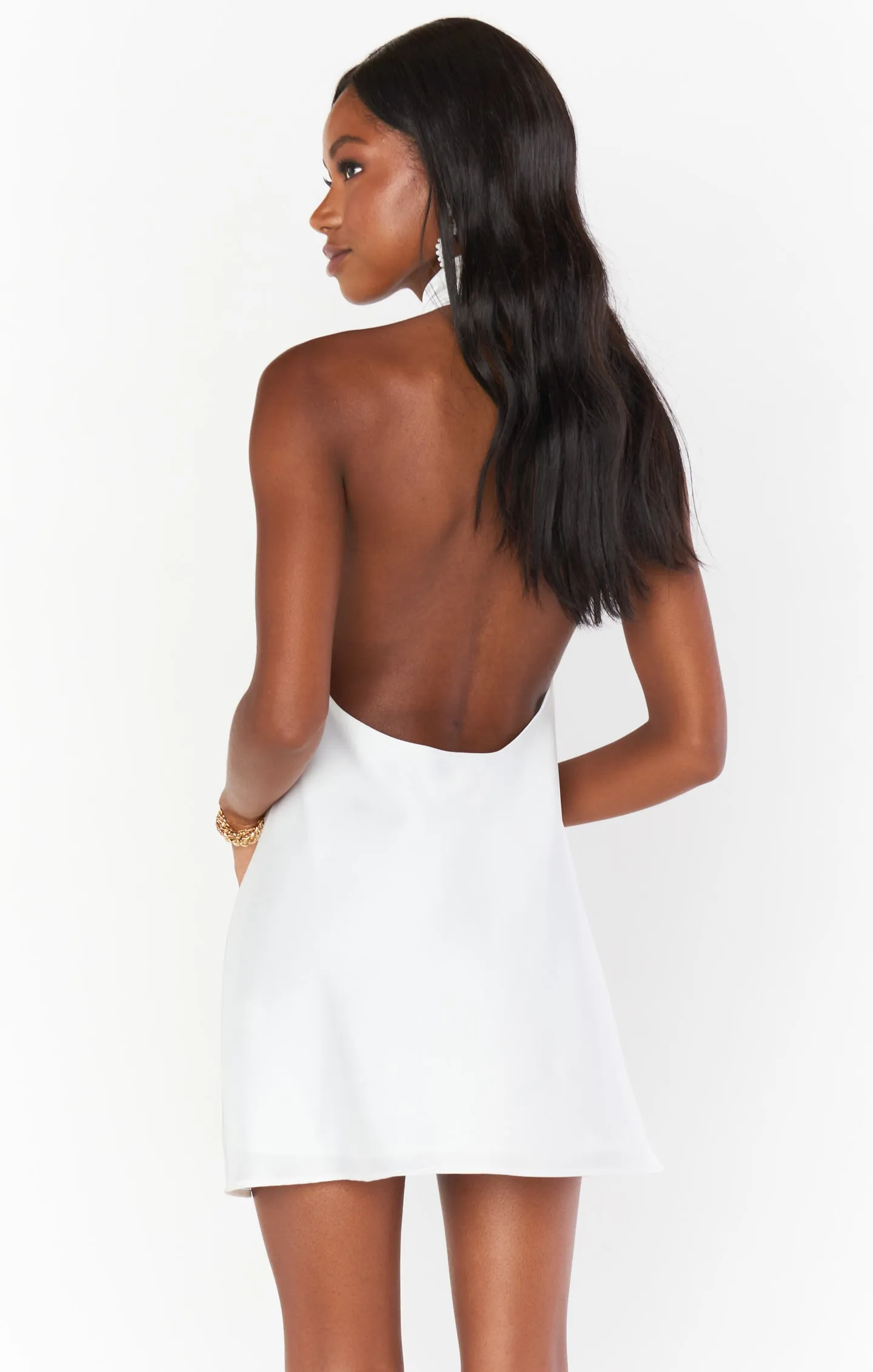 Jasmine Halter Mini Dress ~ Ivory Luxe Satin