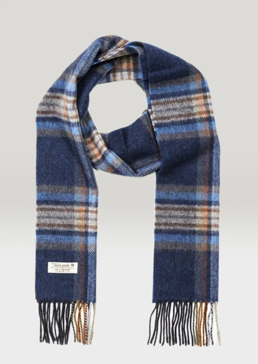 John Hanly Lambswool Scarf | Navy Orange Check