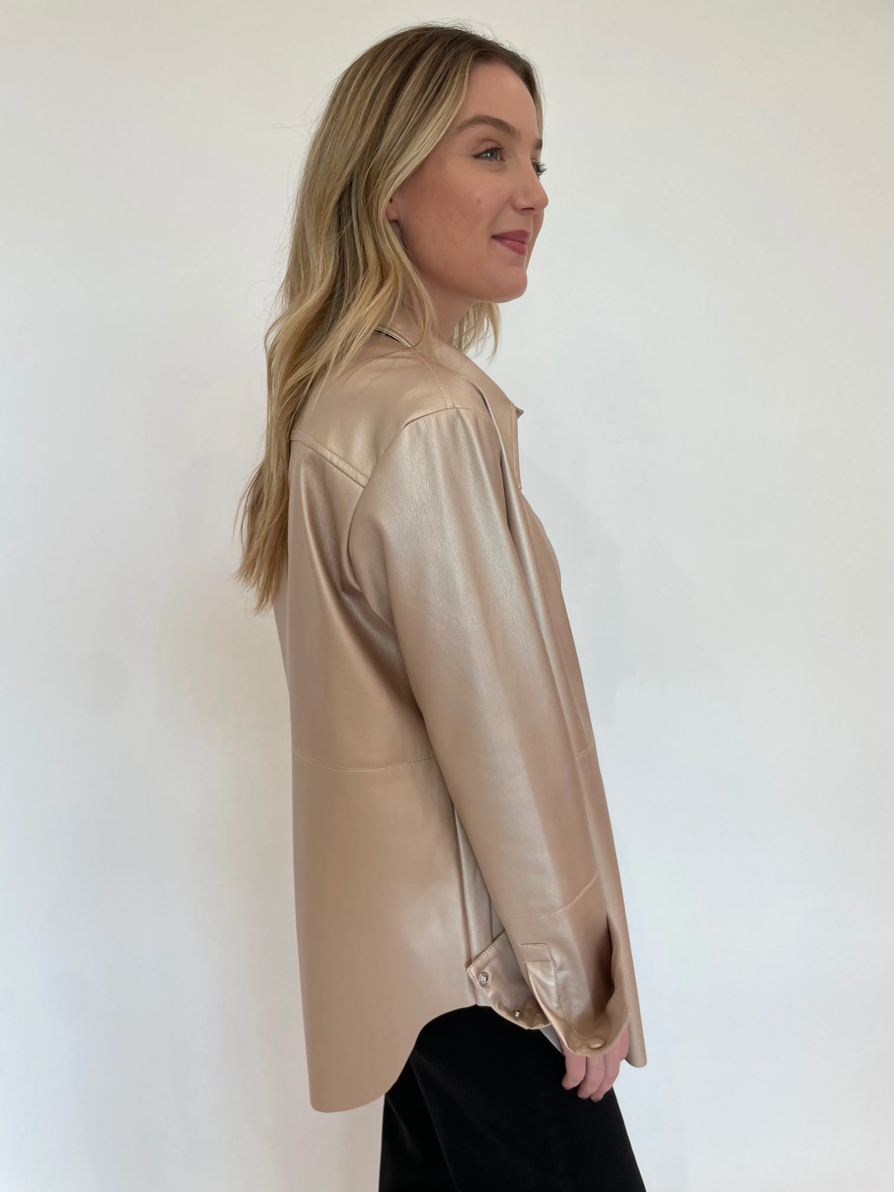 Julia Metallic Vegan Leather Shacket - Pale Gold