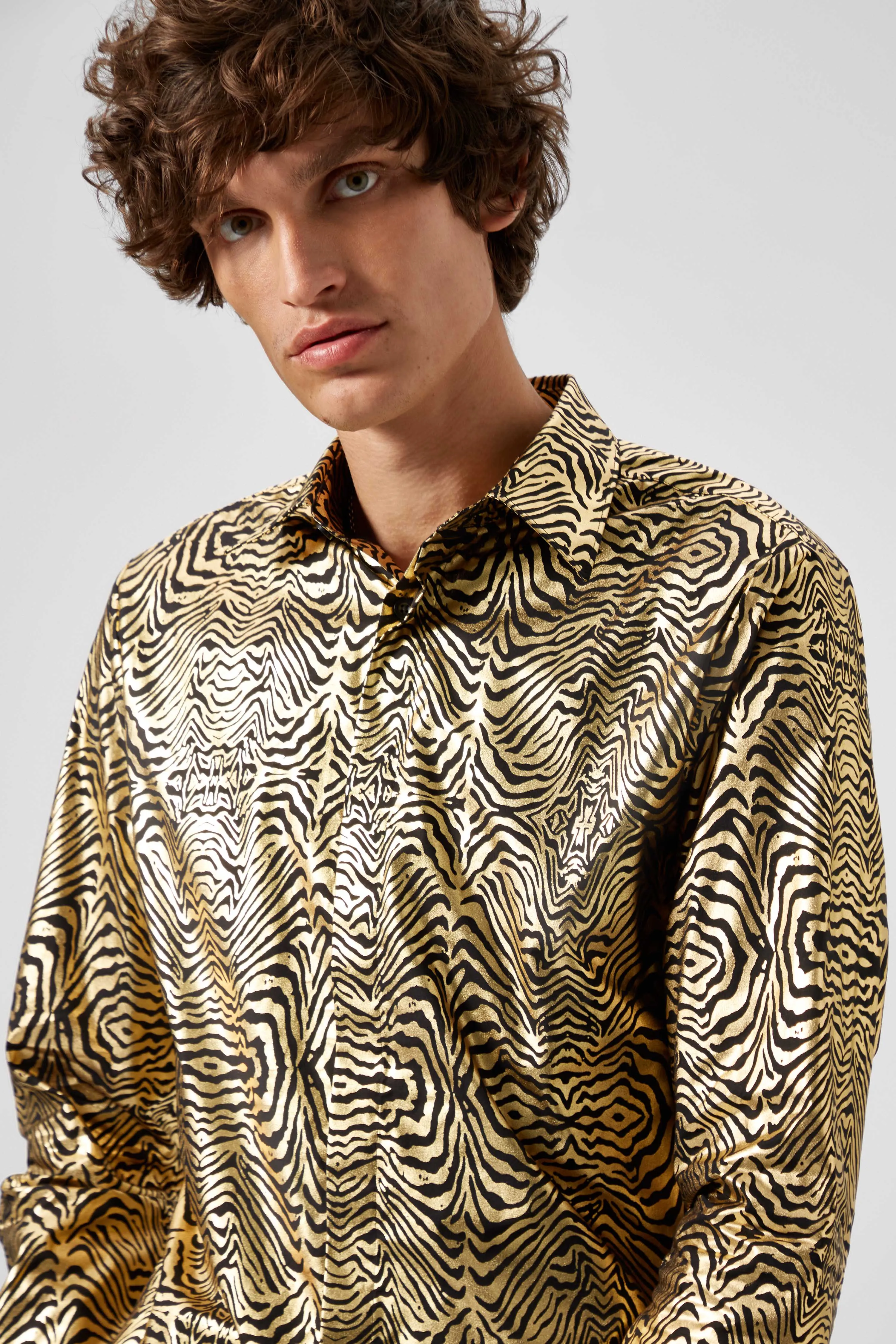 Kalman Skinny Fit Gold Zebra Print Shirt - ARCHIVE