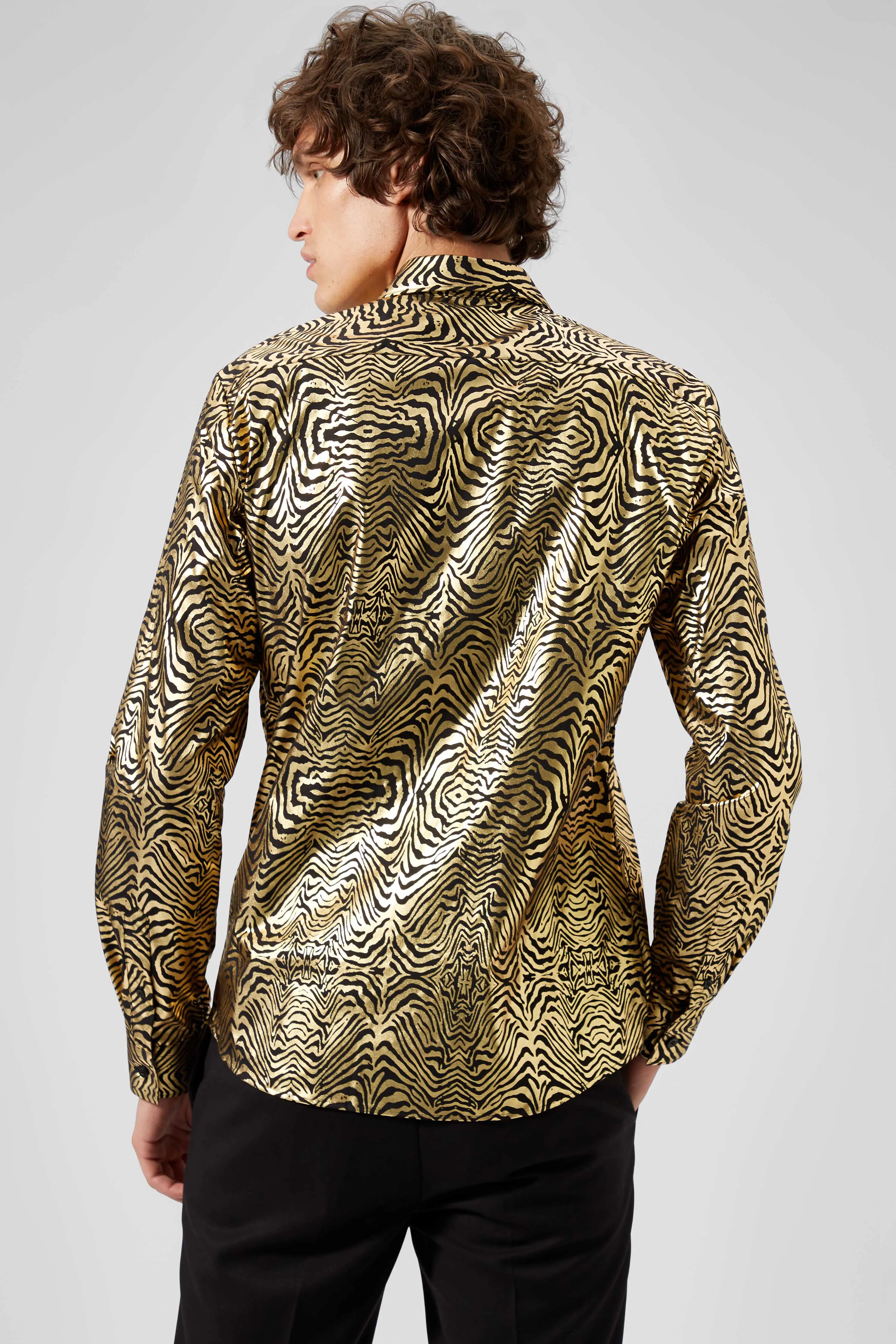 Kalman Skinny Fit Gold Zebra Print Shirt - ARCHIVE