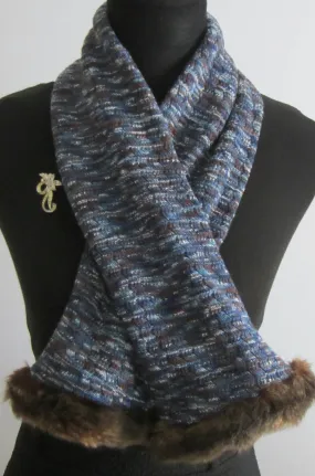 Ladies Wool Mix Scarf With Faux Fur Trim