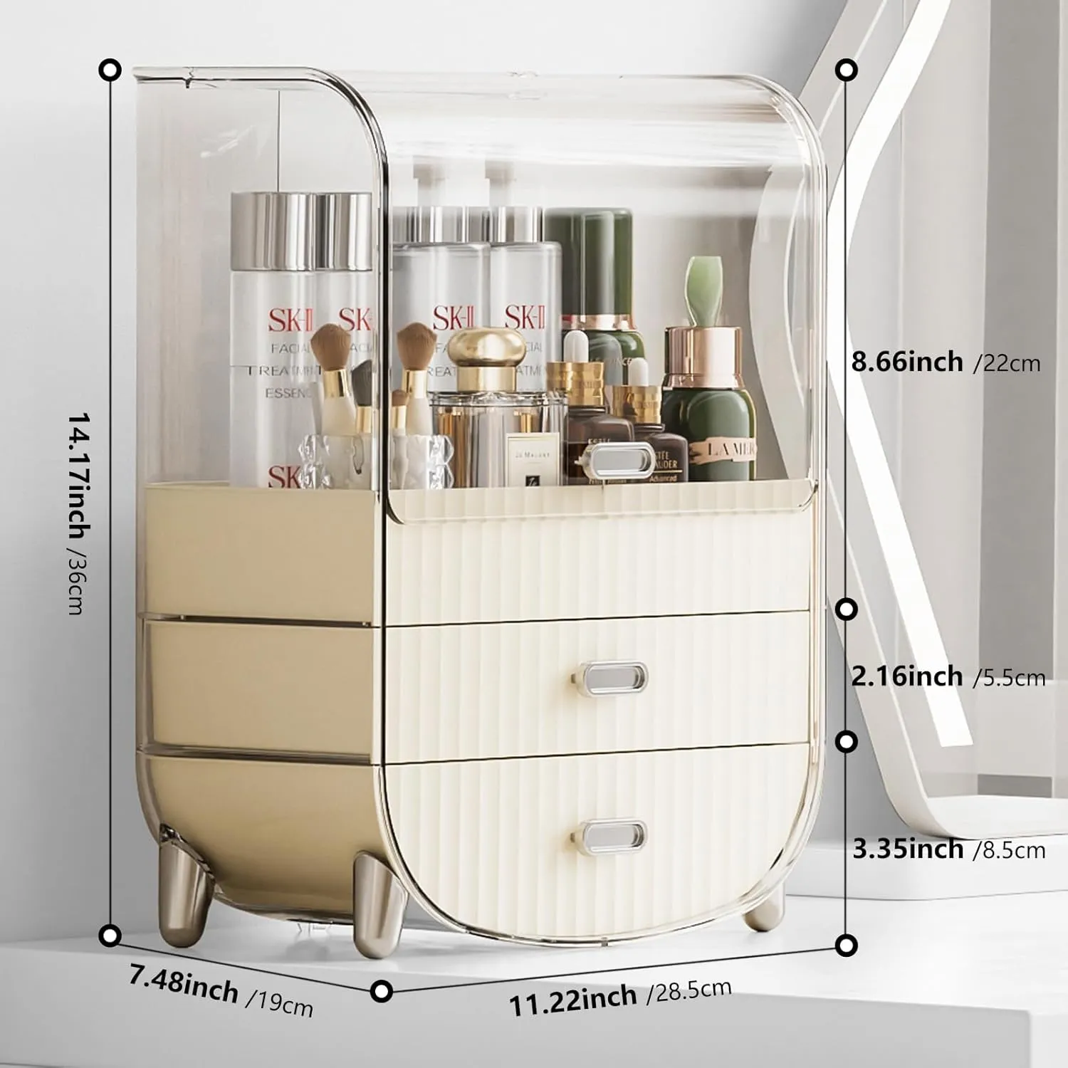 Large Capacity Cosmetic Organizer With Drawers