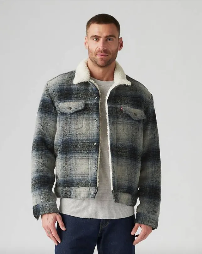 Levi's® Type 3 Check Sherpa Trucker Jacket/Car Park Grey - New AW24