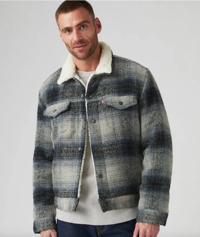 Levi's® Type 3 Check Sherpa Trucker Jacket/Car Park Grey - New AW24