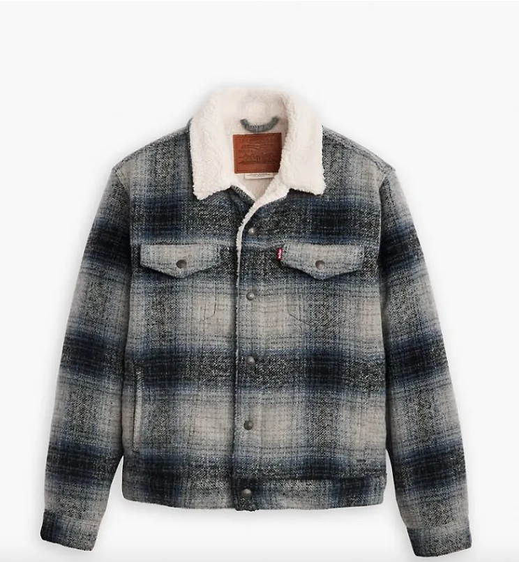 Levi's® Type 3 Check Sherpa Trucker Jacket/Car Park Grey - New AW24