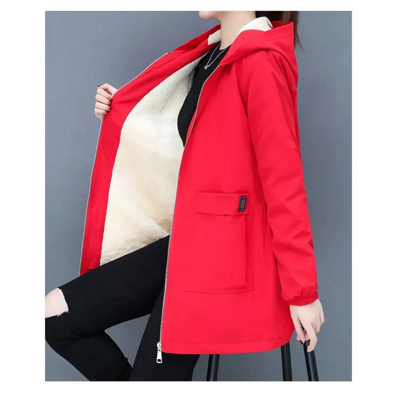 long sleeve coats Thickened Warm Windproof Fleece Woman Fleece Jacket Lady Casual hooded Overcoat autumn winter snow outerwears