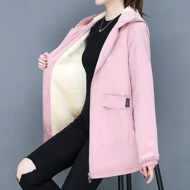 long sleeve coats Thickened Warm Windproof Fleece Woman Fleece Jacket Lady Casual hooded Overcoat autumn winter snow outerwears