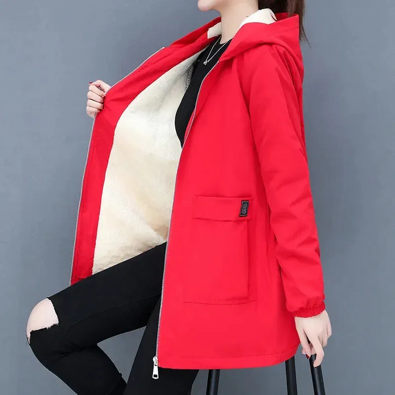 long sleeve coats Thickened Warm Windproof Fleece Woman Fleece Jacket Lady Casual hooded Overcoat autumn winter snow outerwears