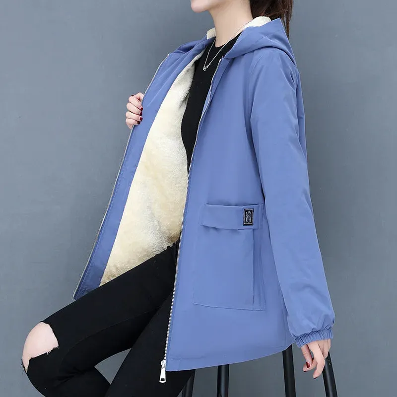 long sleeve coats Thickened Warm Windproof Fleece Woman Fleece Jacket Lady Casual hooded Overcoat autumn winter snow outerwears