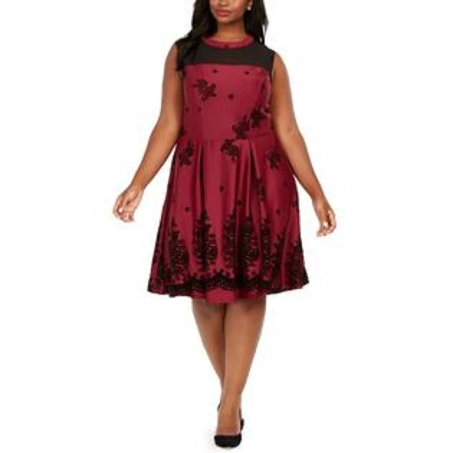 Love Squared Women's Trendy Plus Size Flocked-Velvet Fit & Flare Dress Purple Size 2X