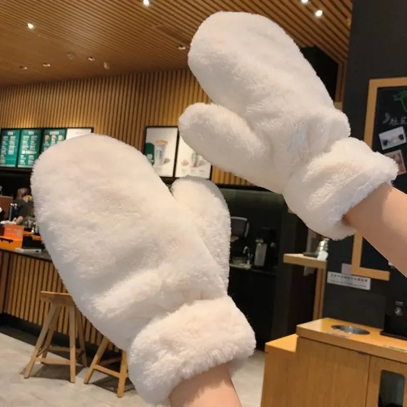 Lovely Plush Fluffy Winter Gloves - Windproof and Thickened for Christmas