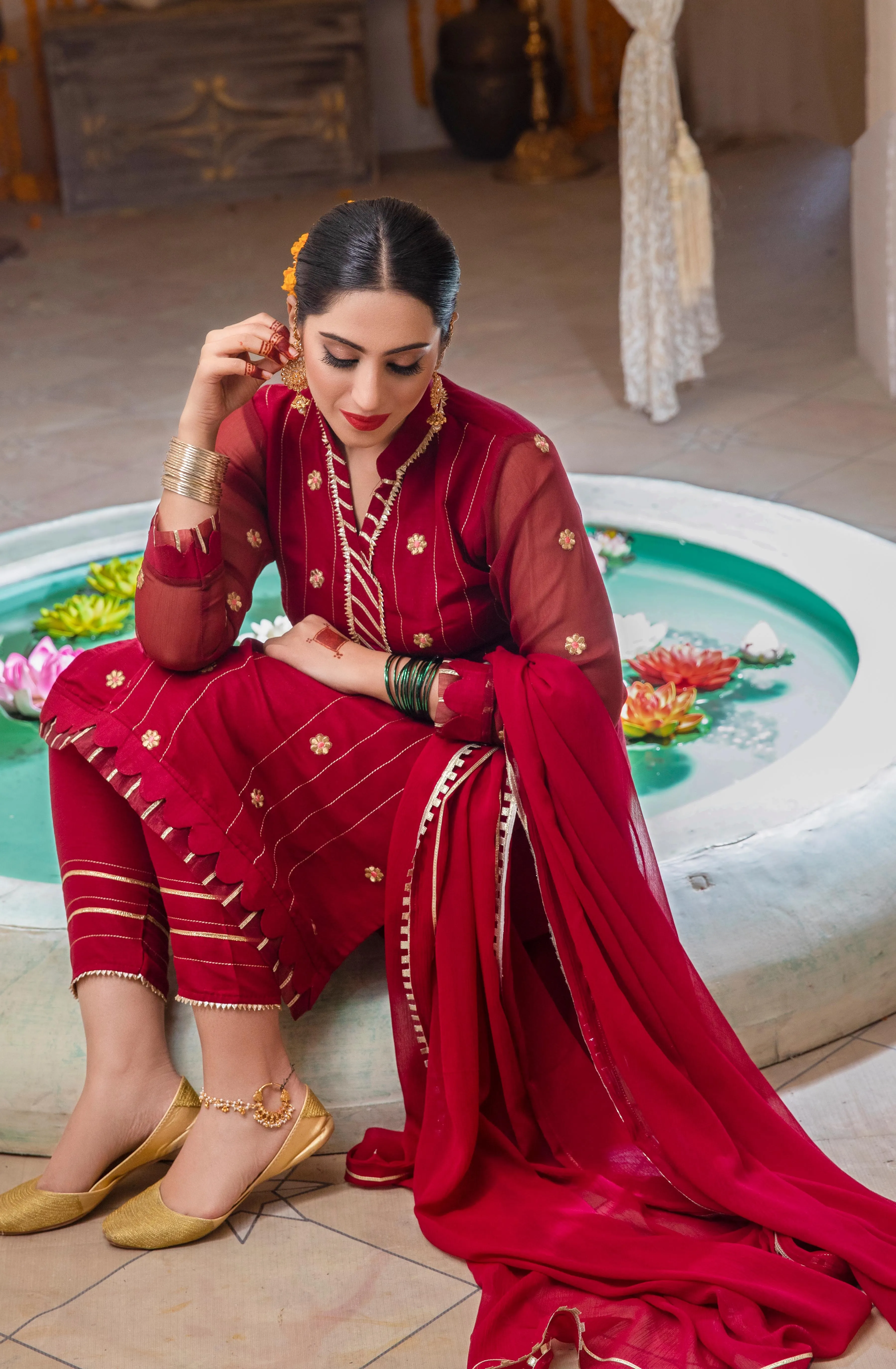 Maroon Floral Embroidered Festive Suit (Rani Sahiba)