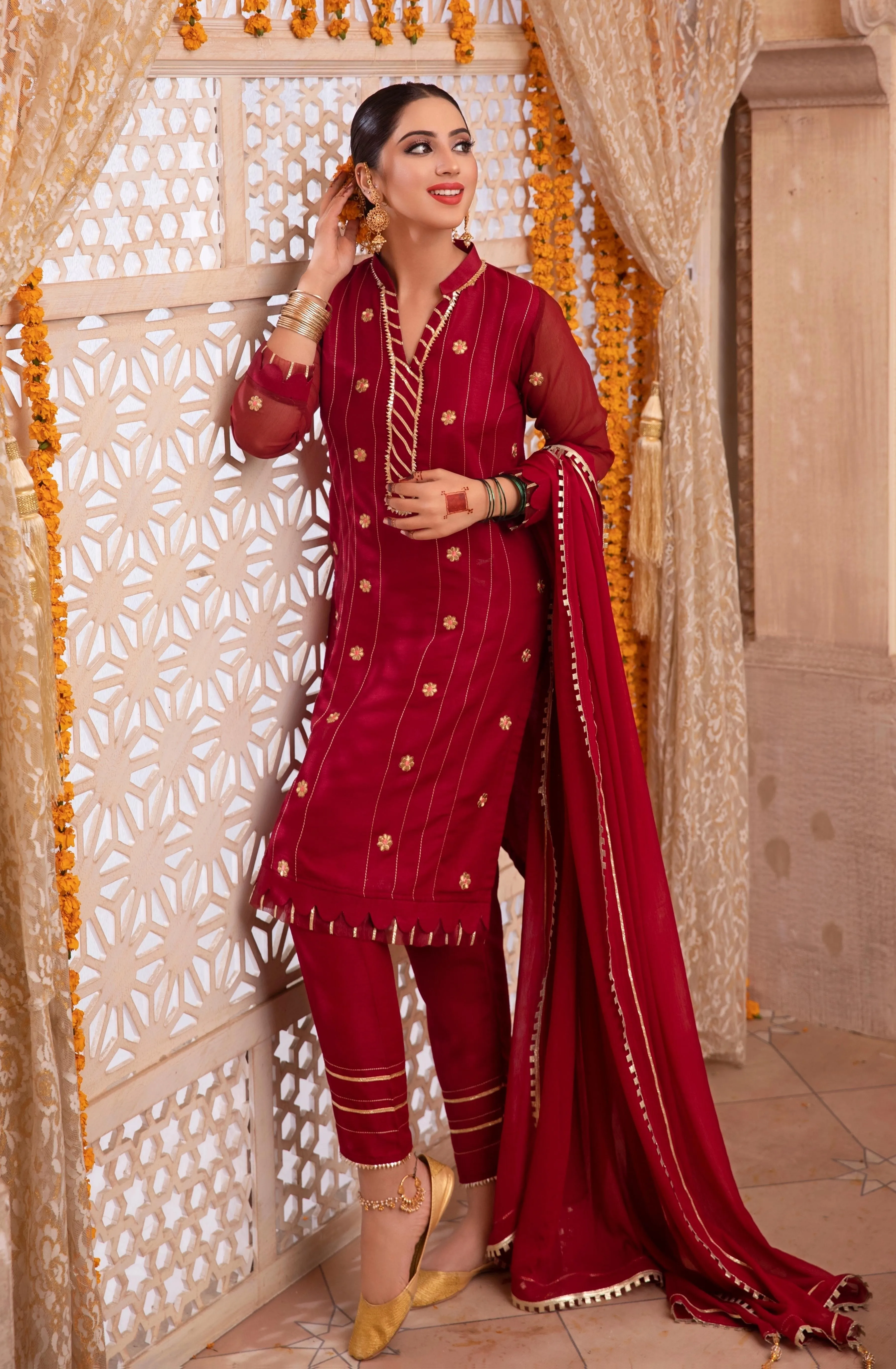 Maroon Floral Embroidered Festive Suit (Rani Sahiba)