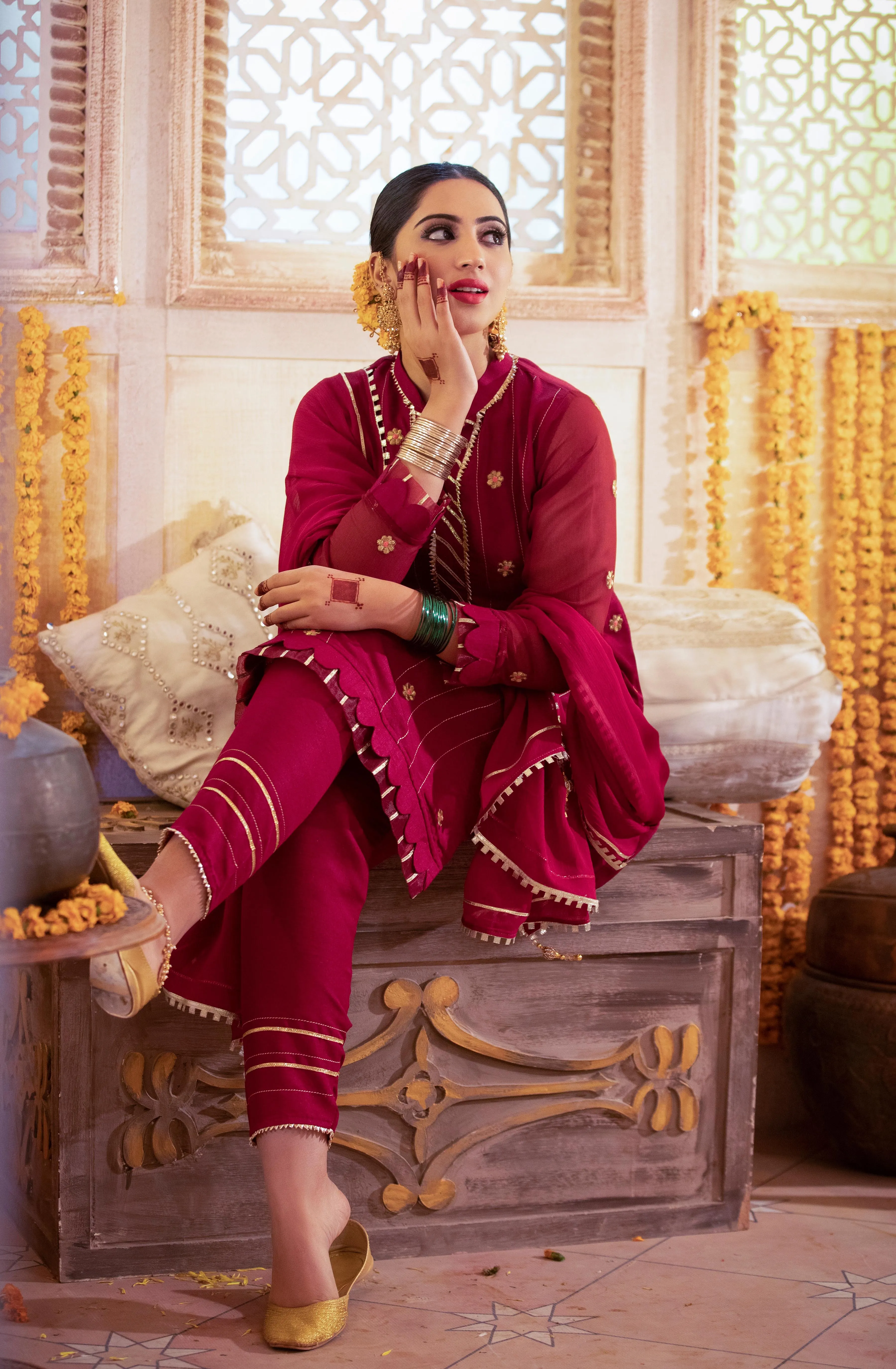 Maroon Floral Embroidered Festive Suit (Rani Sahiba)