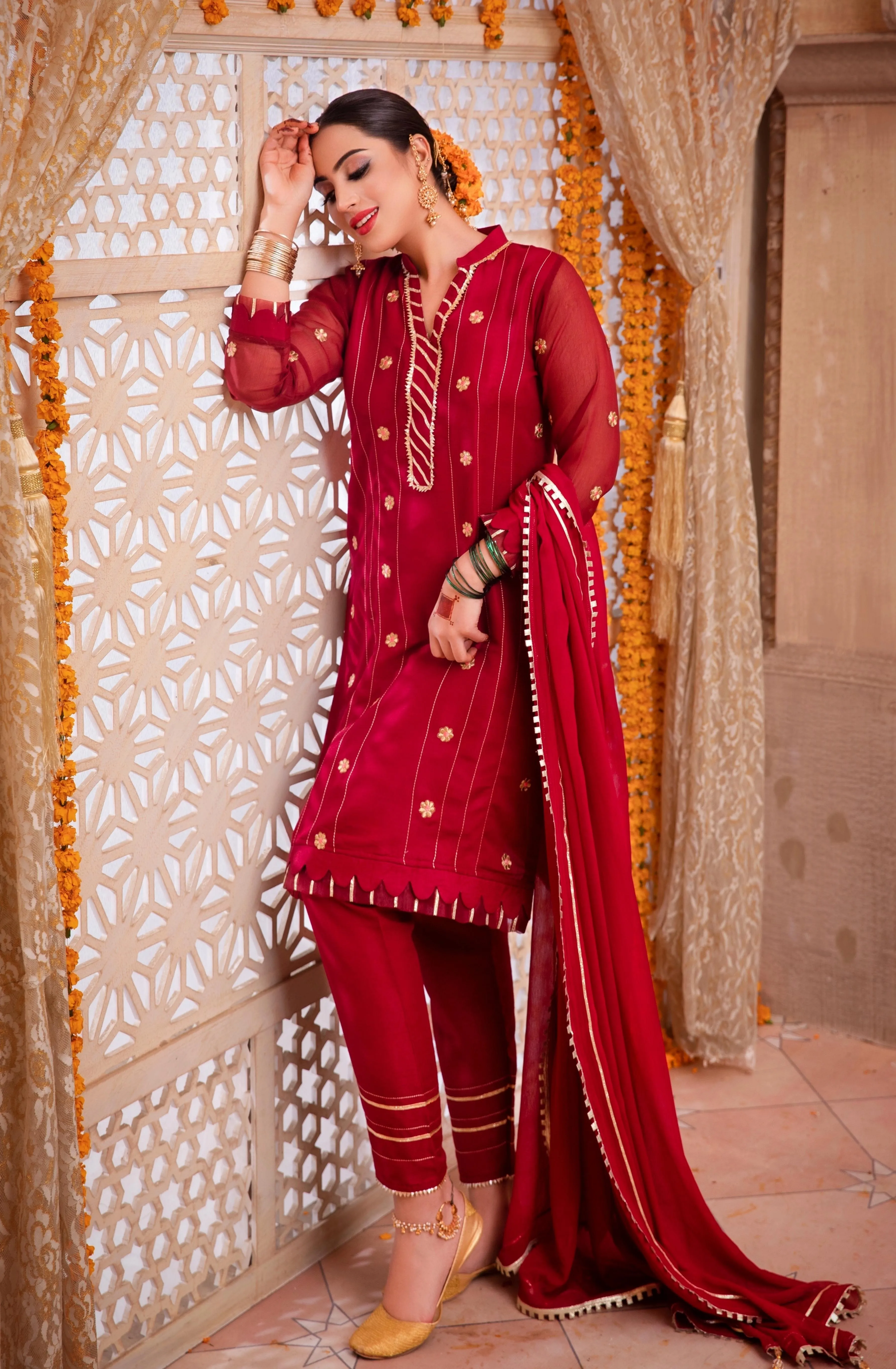 Maroon Floral Embroidered Festive Suit (Rani Sahiba)